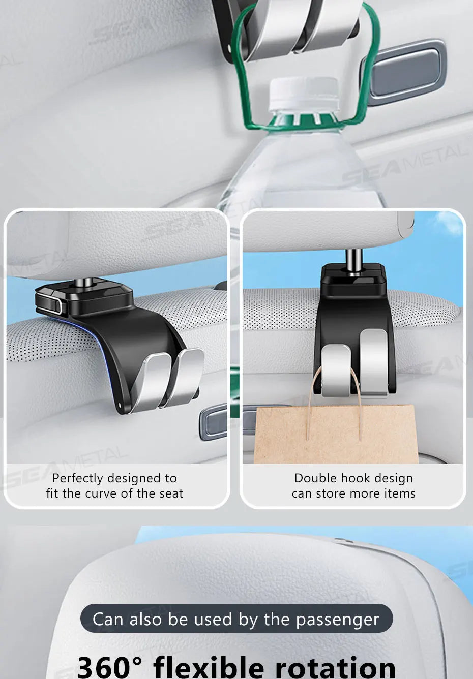 SEAMETAL Car Headrest Hook 25KG Large Load-Bearing Car Rear Seat Hanging Hook Foldable Design Universal Stable Seat Back Hanger