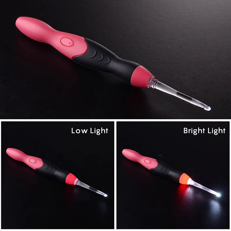 9 in 1 Light Up Crochet Hook Set USB Rechargeable Ergonomic Crochet Hooks LED Lighted Knitting Hook Tools With Crochet Hook Case 