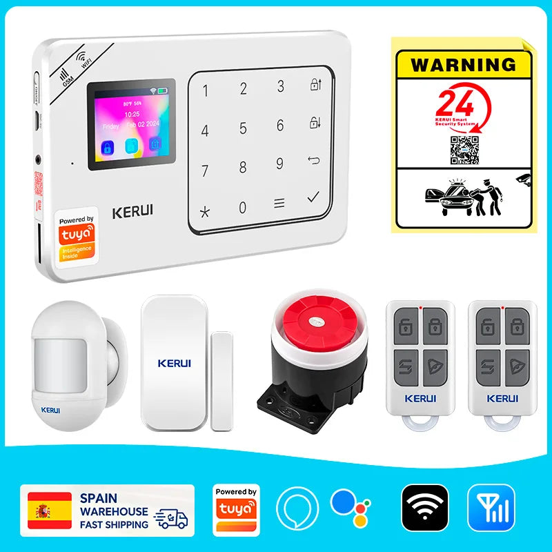 ES Delivery KERUI domáci alarm WiFi GSM alarmný systém kompatibilný s Tuya Smart 433MHz Ochrana domova Alexa PIR pohybový senzor