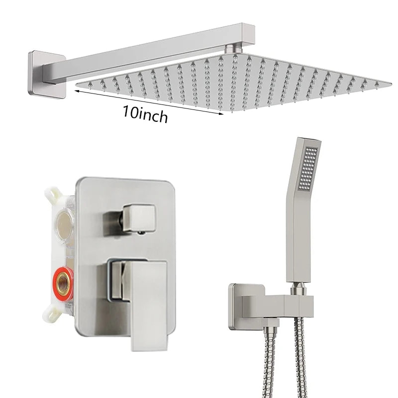Matte Black Rainfall Shower Faucets Set Rain Waterfall Concealed Shower System Embed Box Bathroom Shower Mixer Shower Combo Set