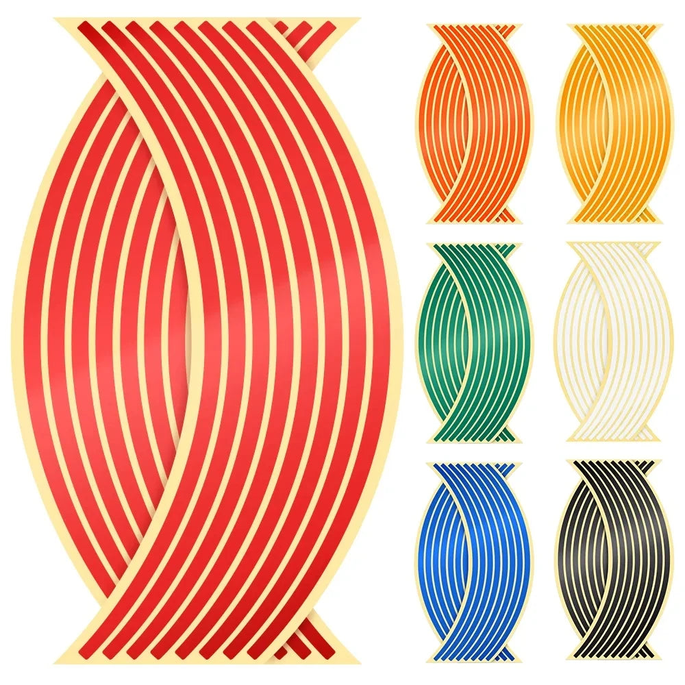 1set 18" Reflective Motorcycle Car Tire Decals Trim Strips Universal Rim Tape Strips Waterproof Bike Wheel Sticker Moto Decal 