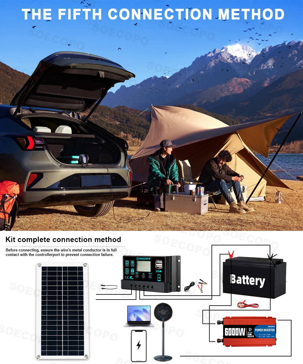 6000W Solcelleanlæg med inverter og 100A controller til off-grid brug