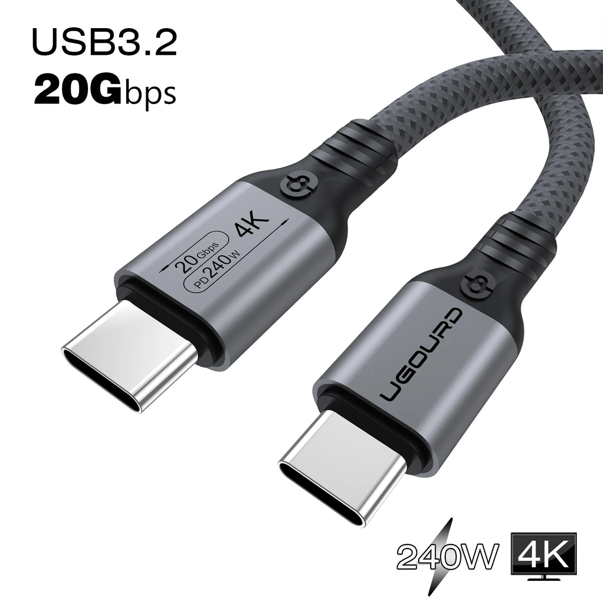 USB-C-kabel med 20 Gbps, stöd för 240 W och 4K60