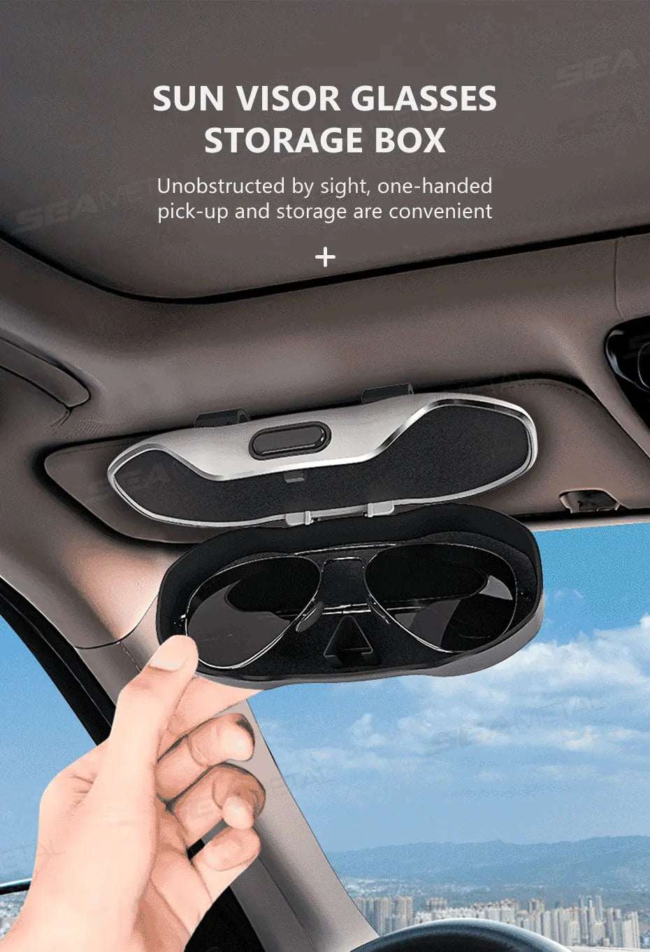 SEAMETAL Large Car Glasses Holder Clip on Sun Visor Sunglasses Holder Universal Car Eyeglasses Case Anti Scratch Flocking Layer