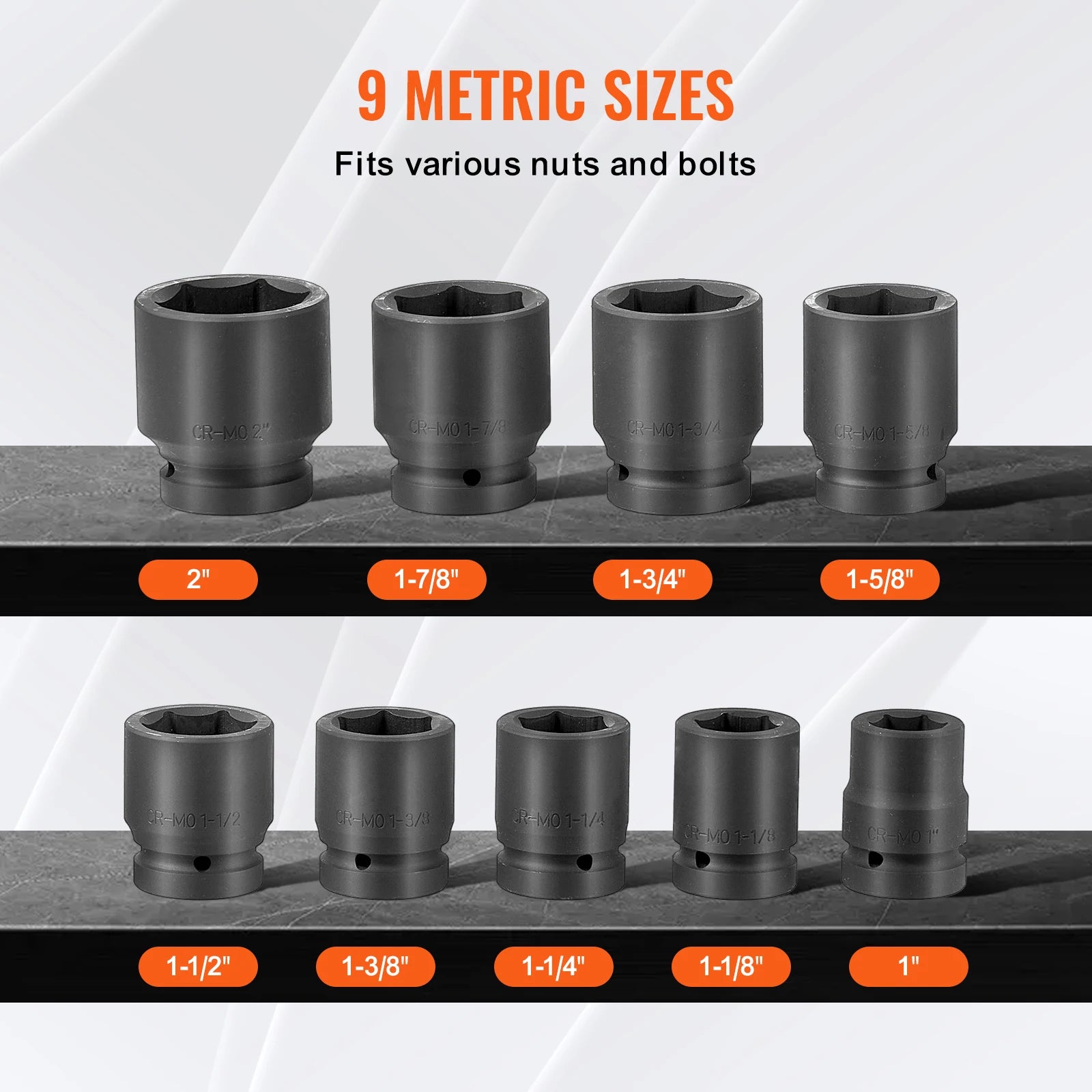 SucceBuy Axle Nut Impact Socket Set Drive Deep 6-Point 8-Piece SAE Spindle Nut Socket Set CR-MO Heat Treated Large Socket Set