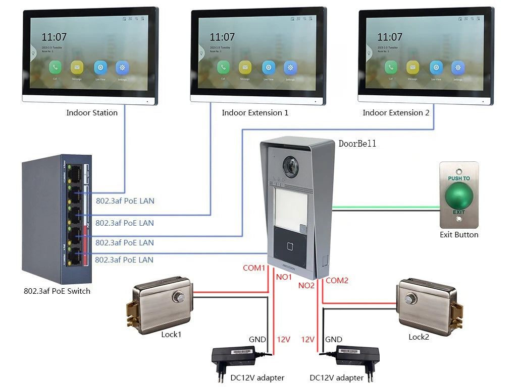 HIKVISION Original Multi-language POE Video intercom KIT,include DS-KV8113-WME1(C) & DS-KH6350-WTE1 & PoE Switch Spy-shop.com