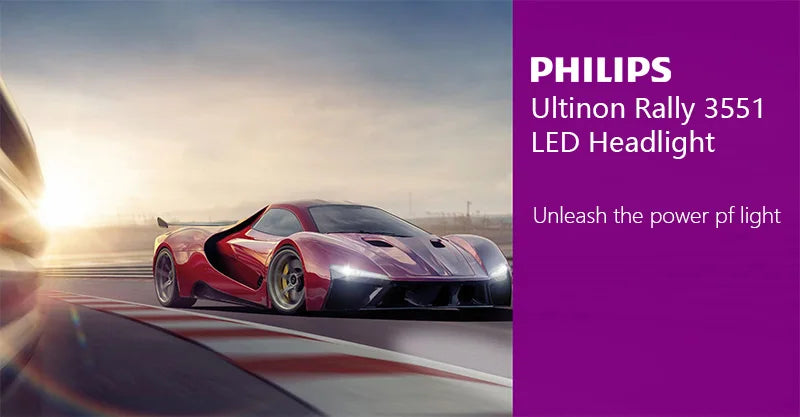 Philips Ultinon Rally 3551 LED H4 H7 H11 HB3 HB4 HIR2 Max Power 50W 4500LM Car Headlight 6500K White Max Lumen Watt LED Bulbs 2X