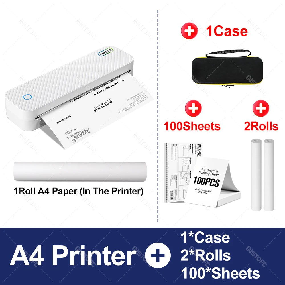 Portable A4 Thermal Printer Bluetooth Photos PDF Document Printing Machine Folded Rolls Paper For Office Work Home School Travel 