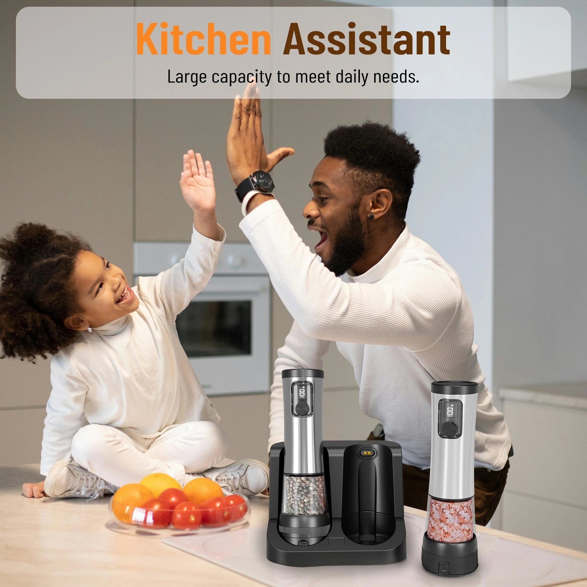 Electric Salt & Pepper Grinder Set with Rechargeable Base & LED