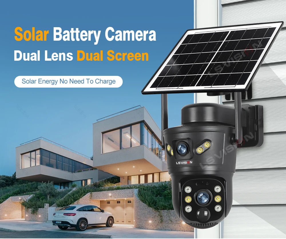 Solar Security Camera 8MP Dual Lens 4G/WiFi PTZ with Night Vision
