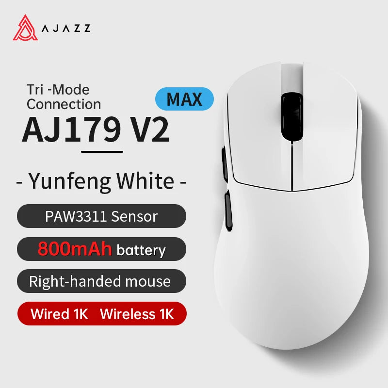 AJAZZ AJ179 PRO PAW3395 Lightweight Wired Wireless Mouse with Magnetic Charging Base Ergonomic Macro Gaming Mouse for PC Laptop 
