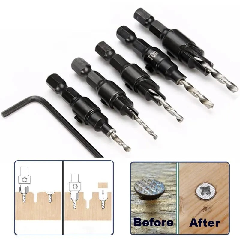 Adjustable Wood Pilot Drill and Countersink Set