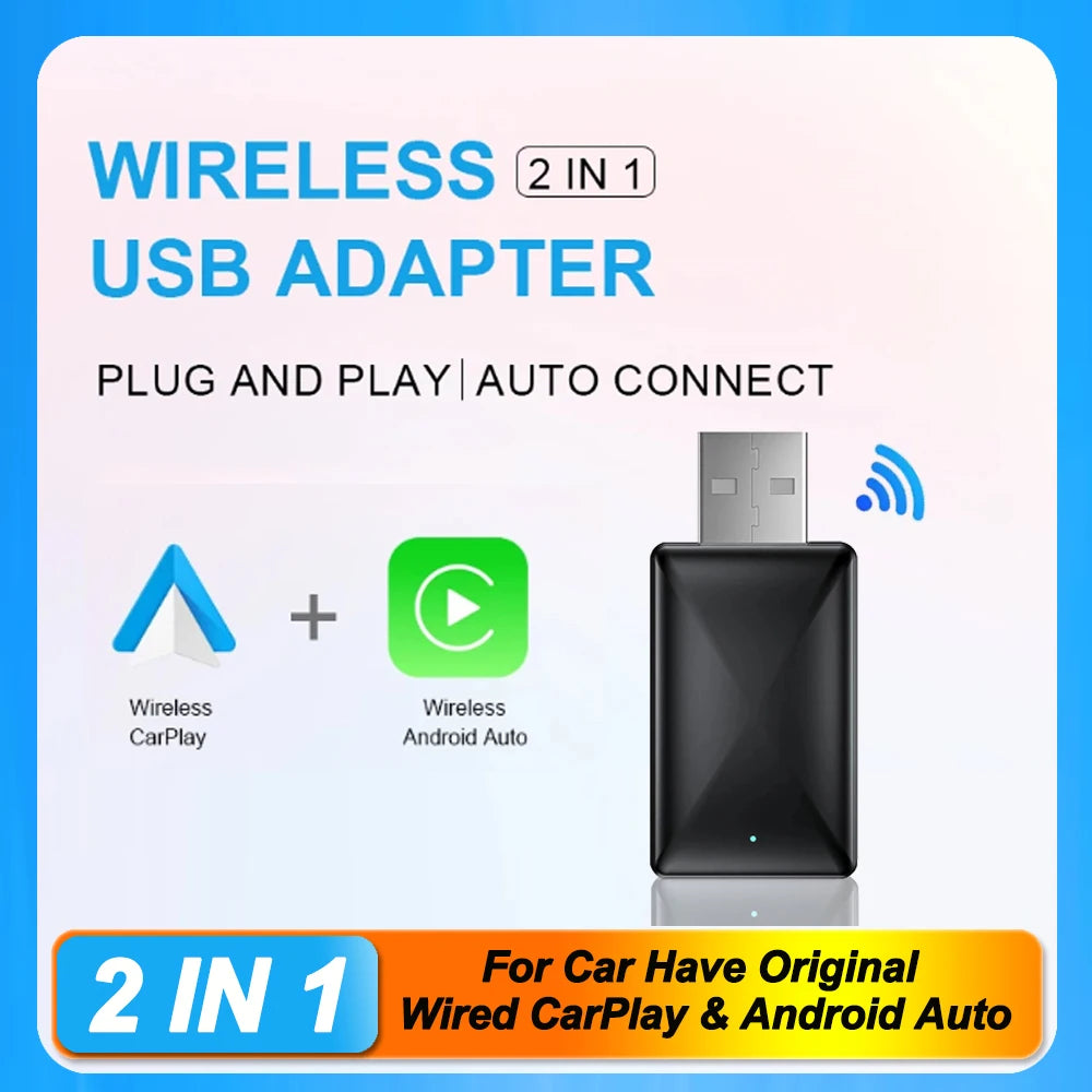 NEW 2in1 Wireless CarPlay AI Mini Android Auto Box Plug&Play Automatic Connection Compatible with 99% of Cars For Car Radio 