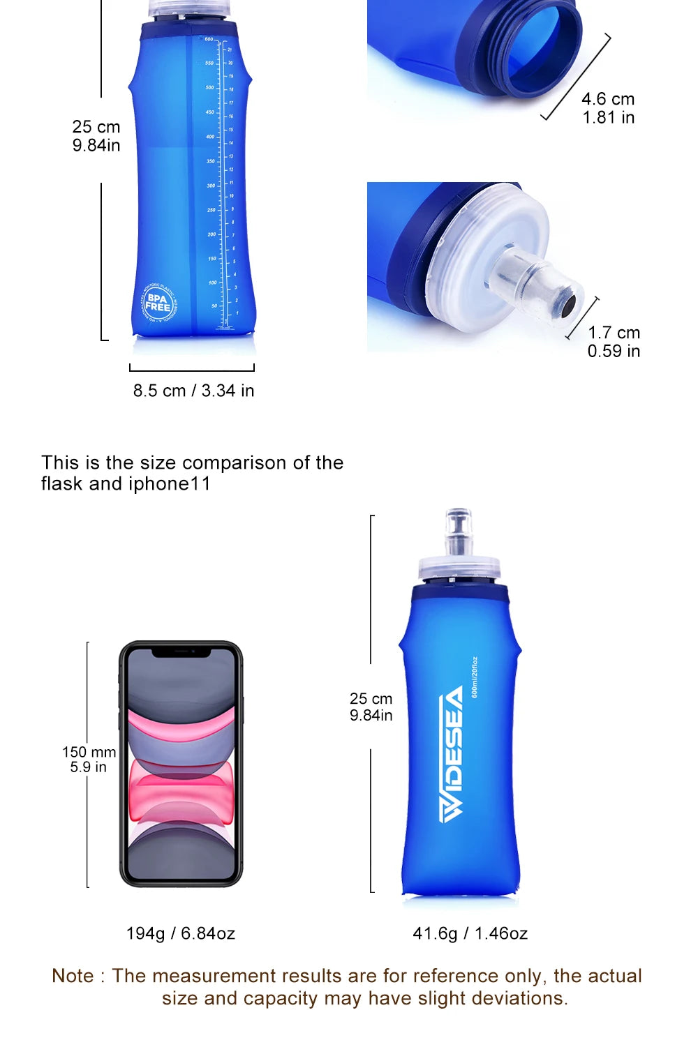 Soft Water Bottle Foldable Flask for Outdoor Sports