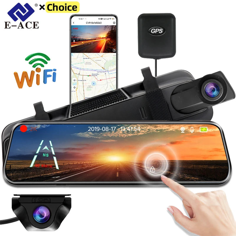 Dash Cam Touch GPS WIFI 24h Night Vision 10 Inch 2K+1080P Rearview Mirror Sony Rear Camera Car DVR Black Box 70mai Dashcam 