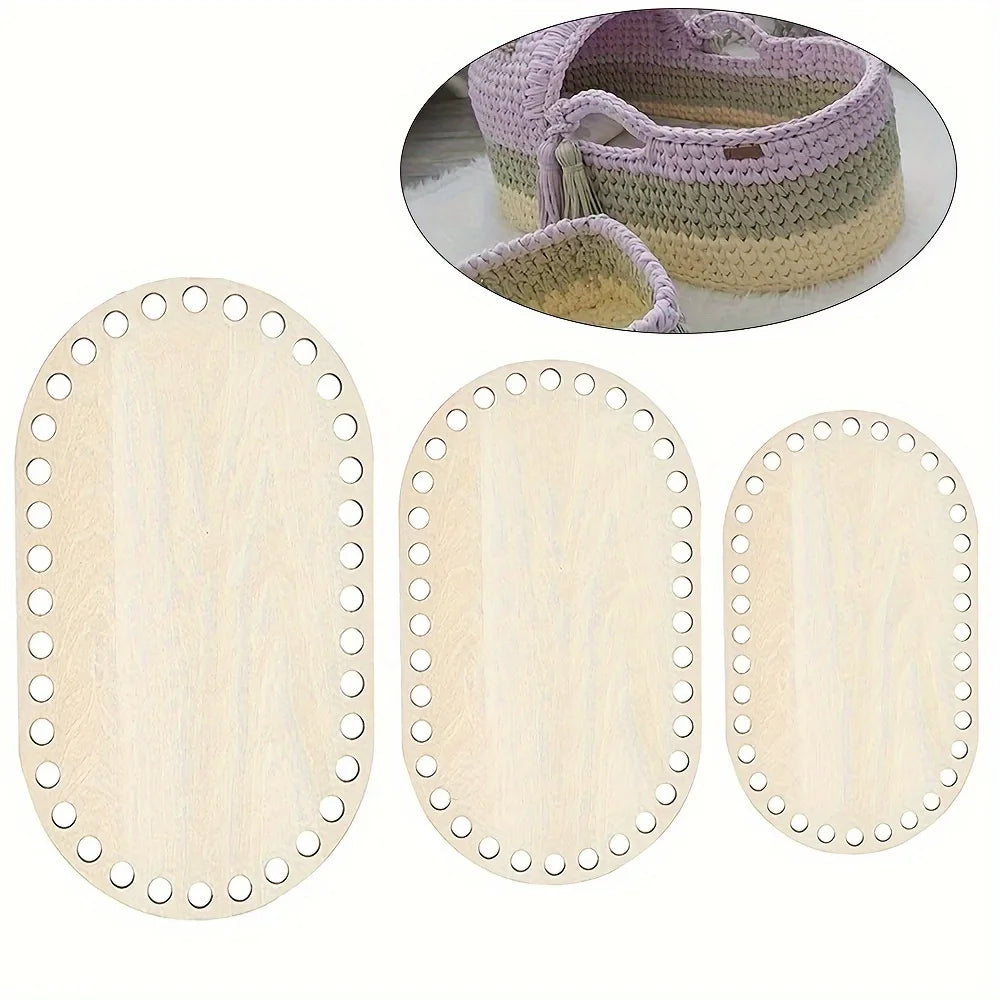 3 bases de cesto ovaladas de madera para crochet y tejido
