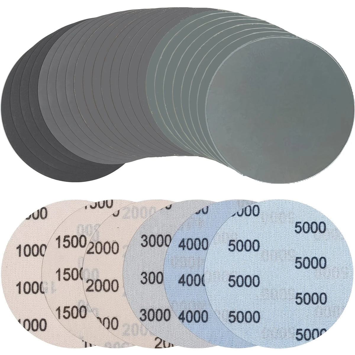 24pcs Sandpaper 5Inch, Grit 1000/1500/2000/3000/4000/5000 Sandpaper Pads, Round, No-Hole, Wet and Dry Sanding Discs, Random Trac