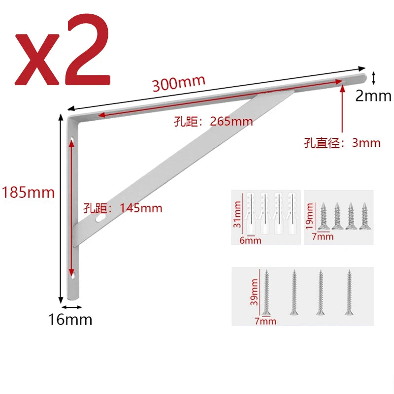 Triangular Shelf Brackets, Black or White, Pair