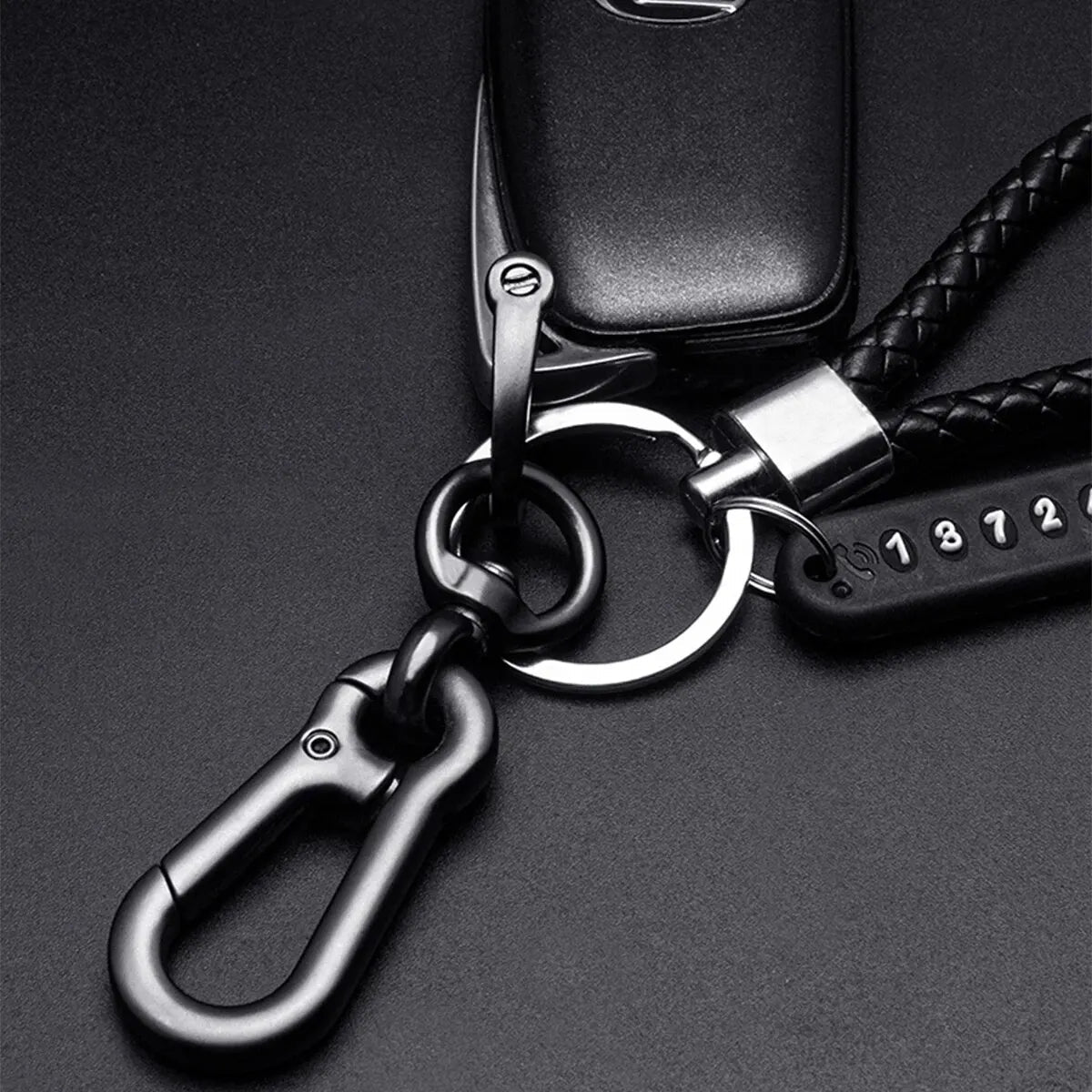 Trendy DIY Mobile Phone Number Plate Pendant Keychain for Men Punk Simple Woven Leather Rope Anti-lost Car Key Chain Accessories 
