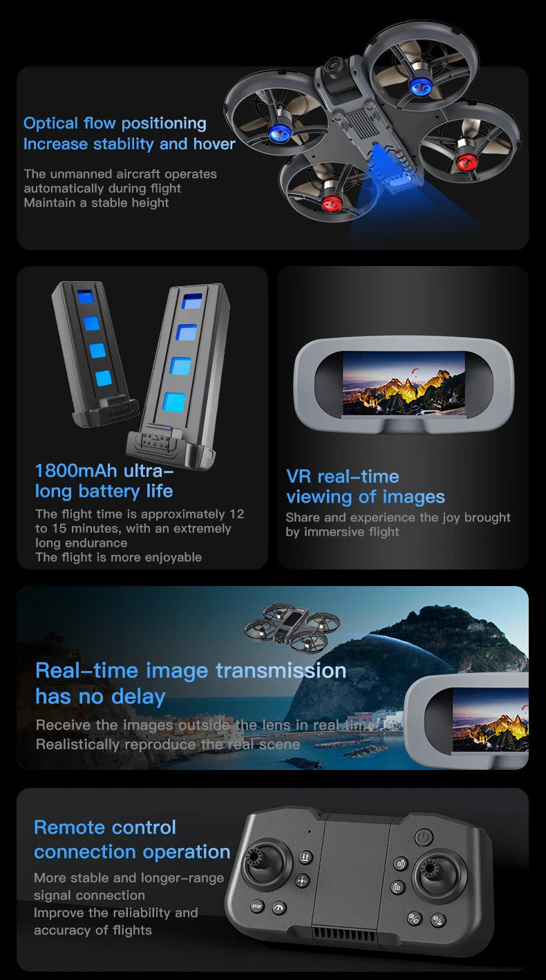 VR Big Drones 4K HD Wide Angle Camera WiFi FPV RC Helicopter with Large Screen Foldable Quadcopter for Professional Photography