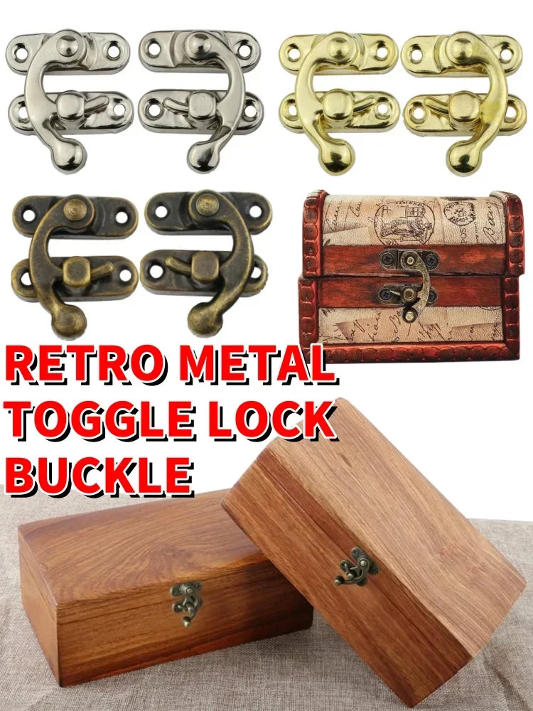 10STK/Beutel Vintage-Metallhardware Möbel Holzbox Lederbeutel Hardware dekorative Verschluss- Riegel- Schnappverschluss Schloss Vorhängeschloss Haken mit Schrauben