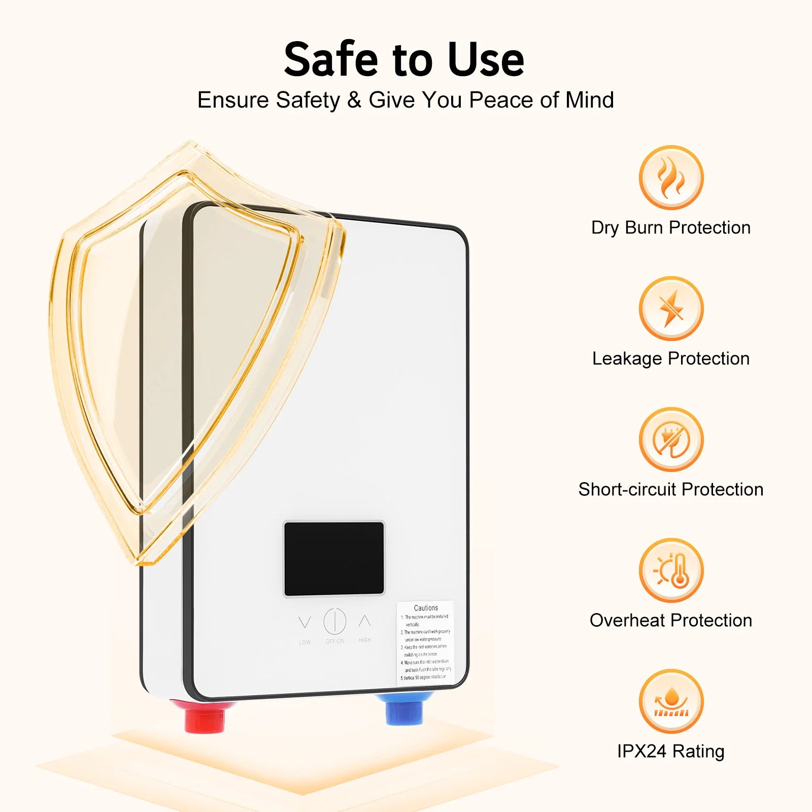 4500W Instant Electric Water Heater with LED Touch & Shower Kit