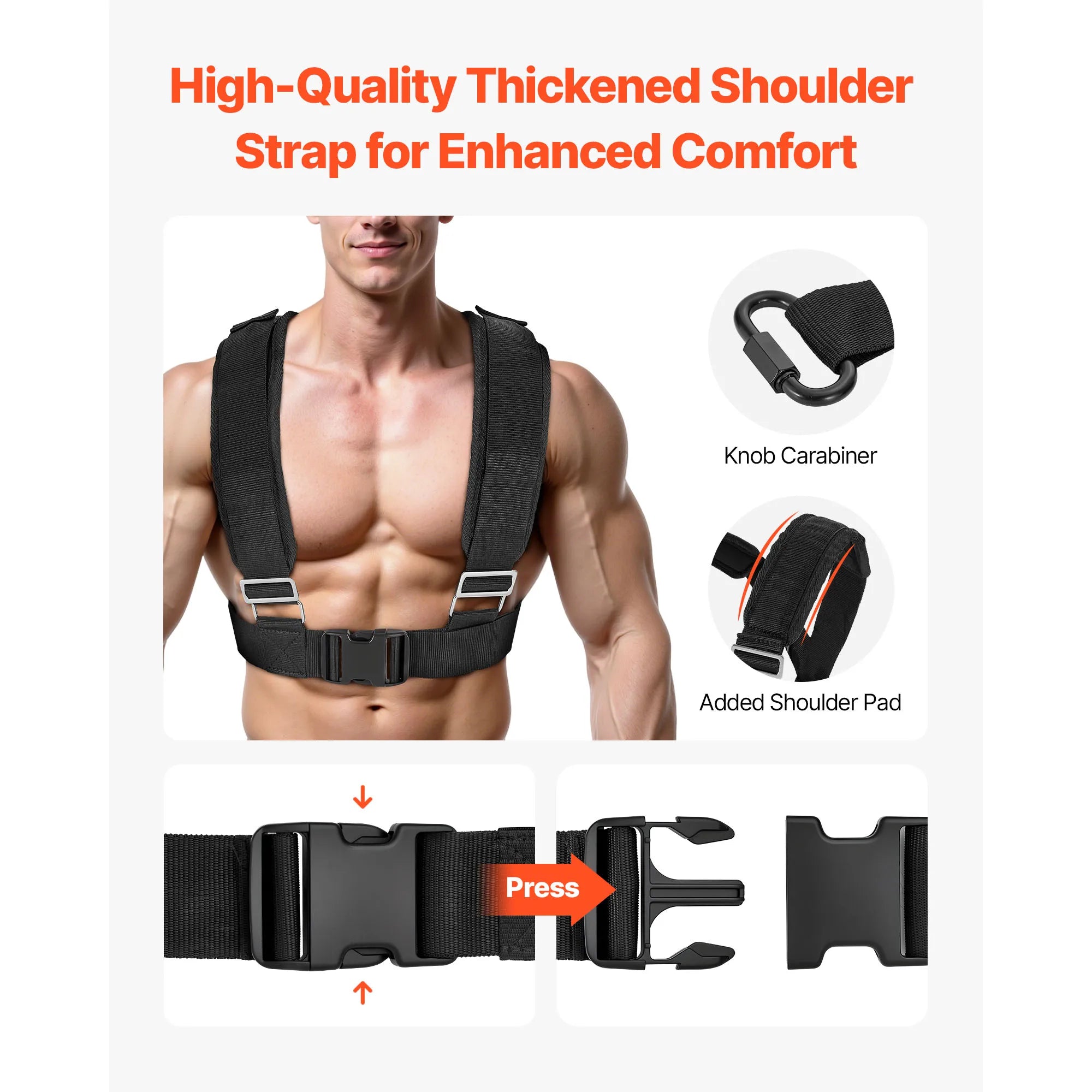 SucceBuy vægtslæde i stål – power sled til fitnesstræning, træningssled til øvelse med justerbar højde, håndtag, orange/sort (1/2 in)