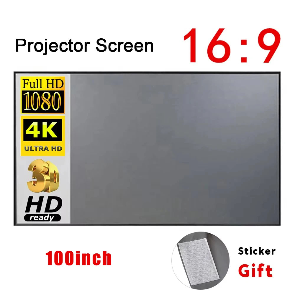 Portable Projector Screen Simple Curtain Anti-Light 60/70/80/100/120 Inches Projection Screens for Home Outdoor Office Projector