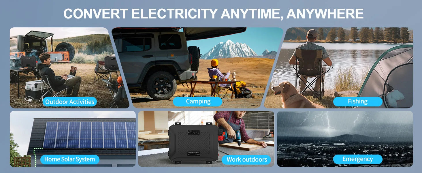 DATOUBOSS Portable 1200W2300W Dual Voltage Inverter DC12V-24V Auto Switching Pure Sine Wave Inverter for RV Off-Grid SolarSystem