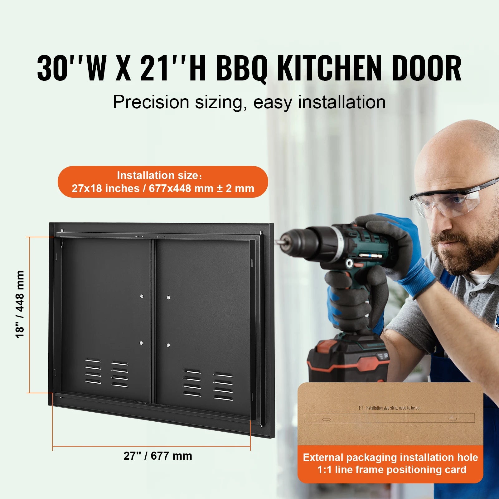Porte d'accès double en acier inoxydable avec évents pour barbecue de cuisine extérieure