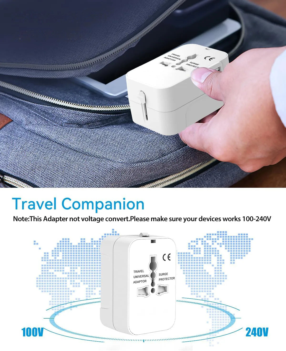 HHT202 Travel Plug Adapter with USB Ports