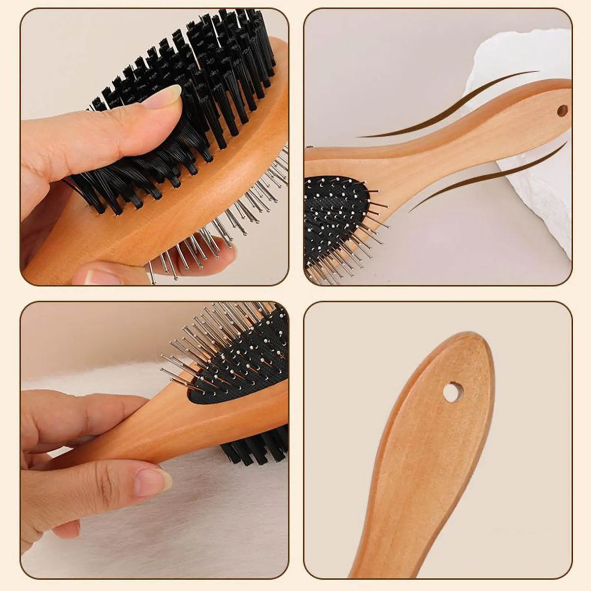 Double-Sided Pet Grooming Brush with Wooden Handle