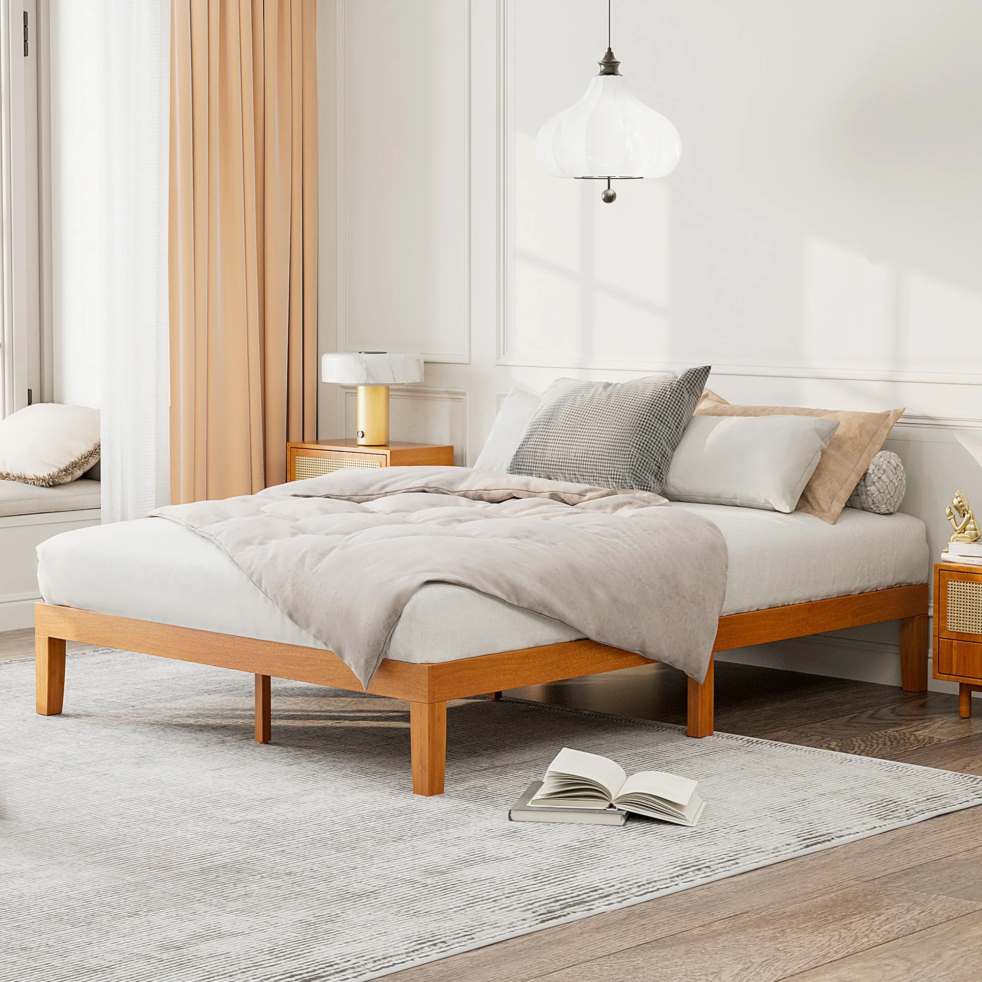Solid Wood Bed Frame with Sturdy Slats, No Box Spring Needed
