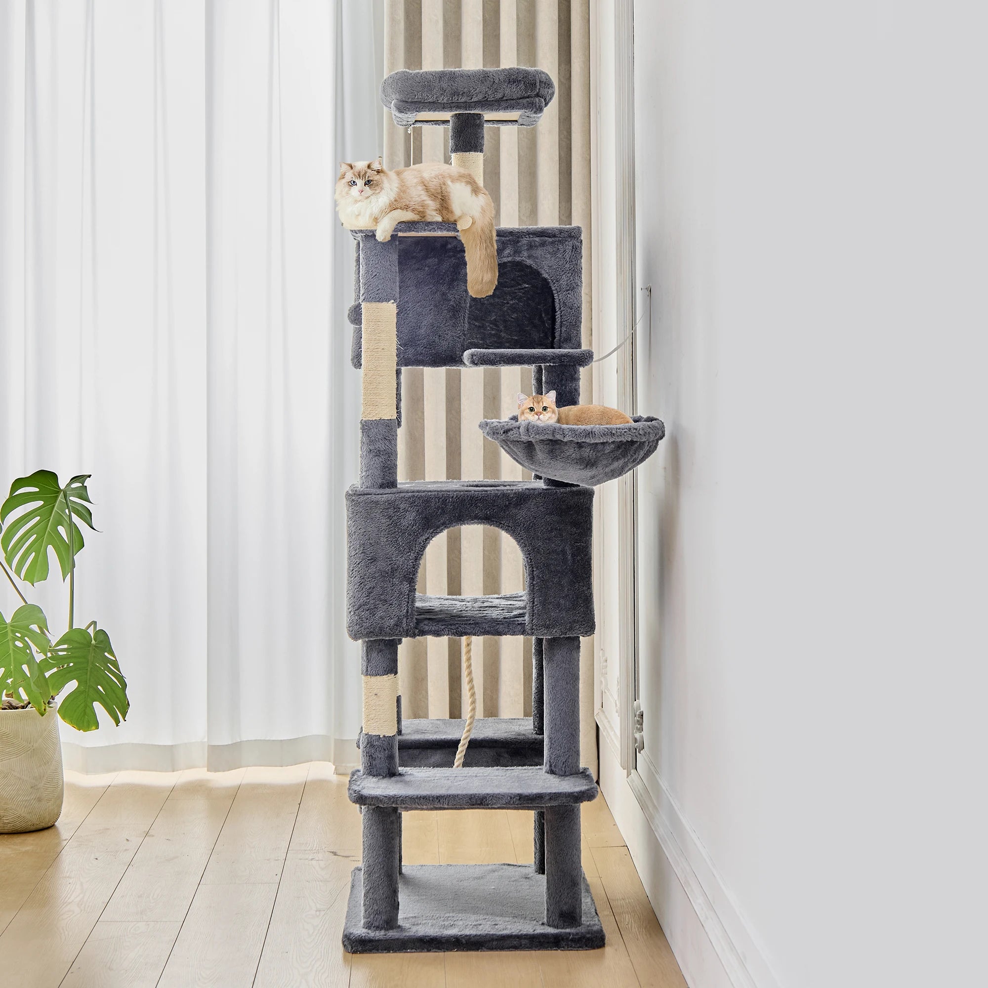 66-Inch Multi-Level Cat Tree Tower with Condo, Hammock & Scratching Posts