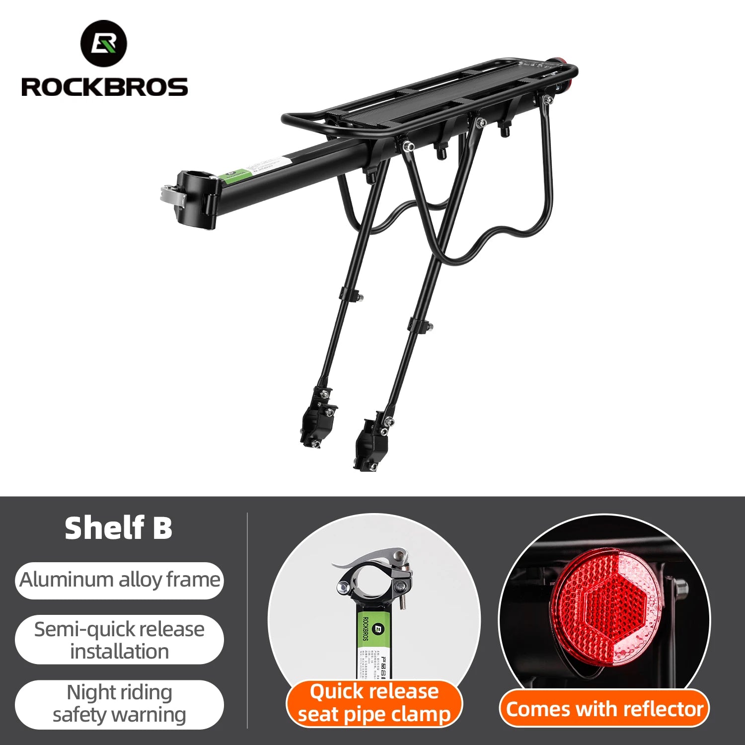 Aluminum Alloy Bike Rear Rack 25kg Detachable Cargo Carrier