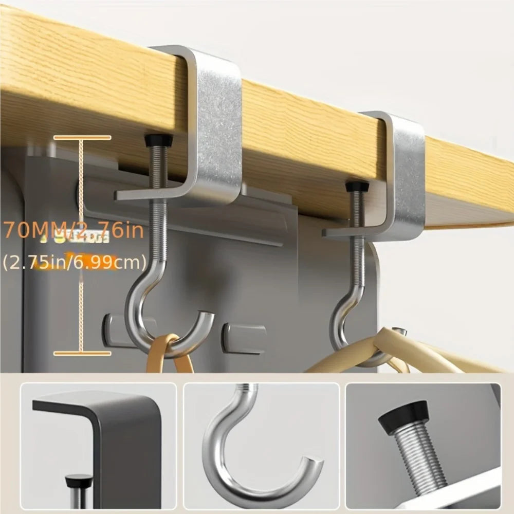2pcs 360° Rotatable Steel Table Hooks - Detachable, Non-Destructive Installation for Office Desks, School Dormitories 