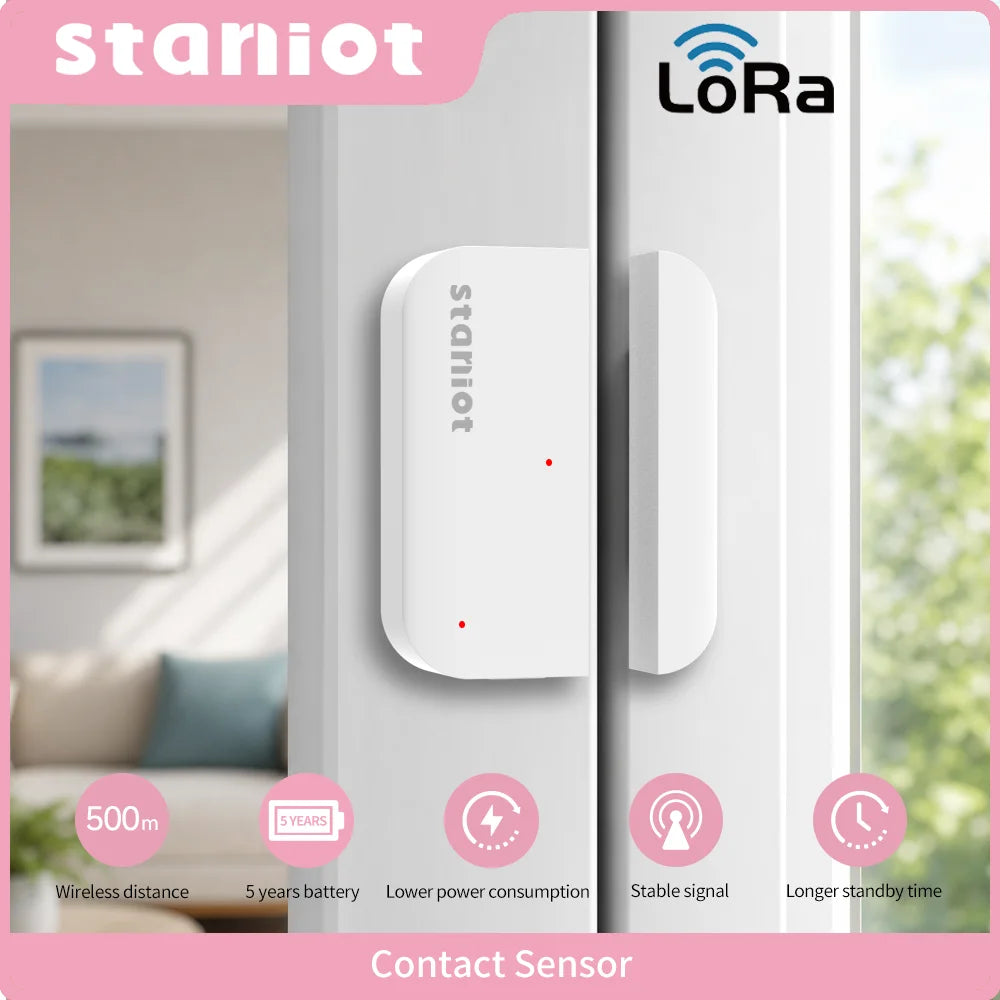 Staniot LoRa Wireless Contact Detector 5 Years Long Battery Life 500m Remote Transmission Door Window Entry Sensor for Home Security