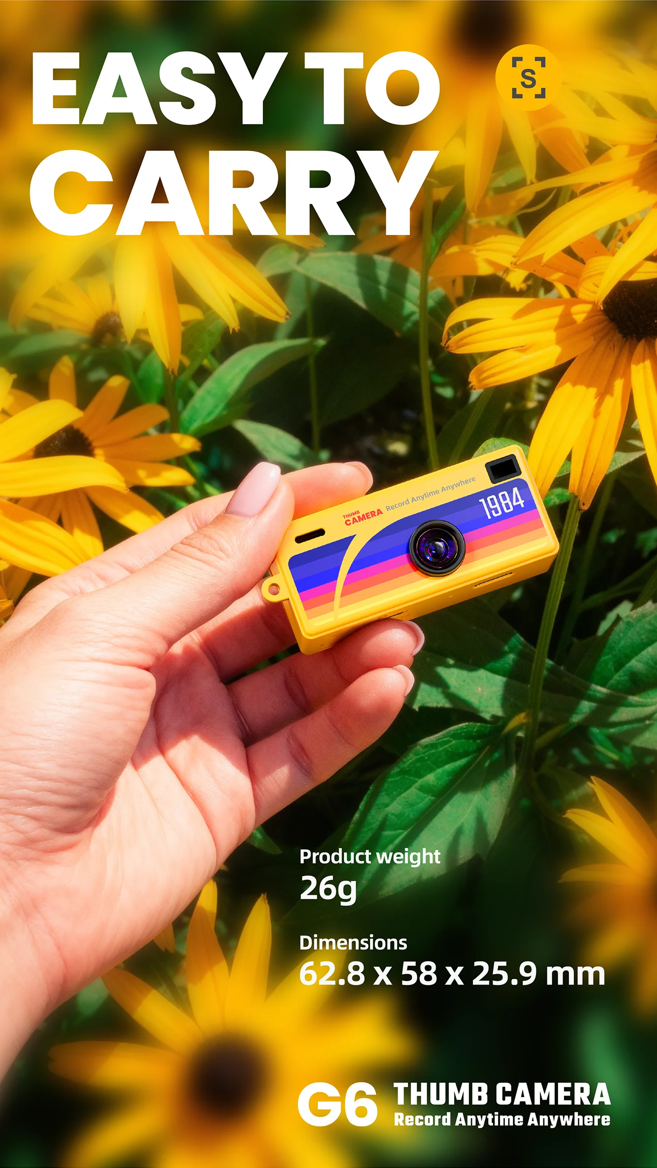 1080P Thumb Mini Camera with 130° Lens, LCD Screen & Fill Light