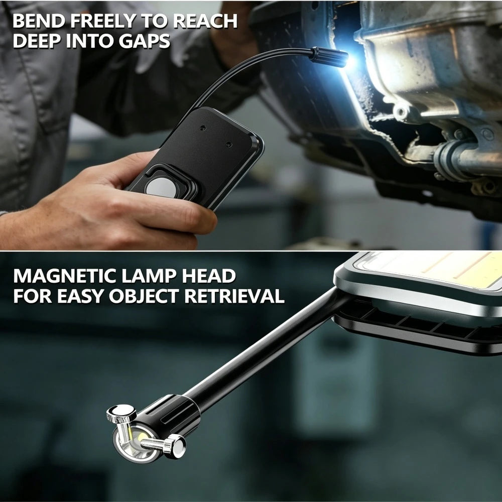 Flexible Gooseneck LED Work Light USB Rechargeable Lamp Magnetic COB Inspection Light with Hook & Clip Powerful Emergency Light