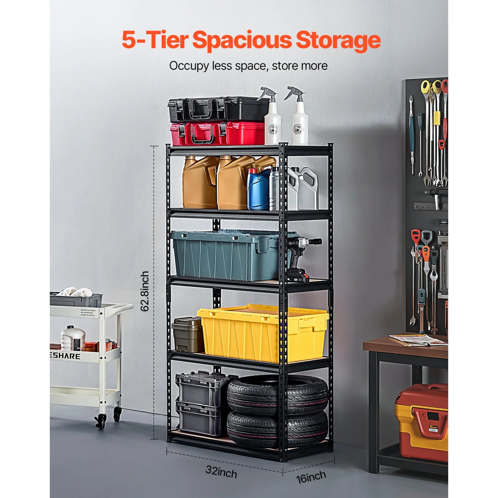 5-Tier Metal Garage Shelving Unit 2000 lbs Capacity Adjustable Rack