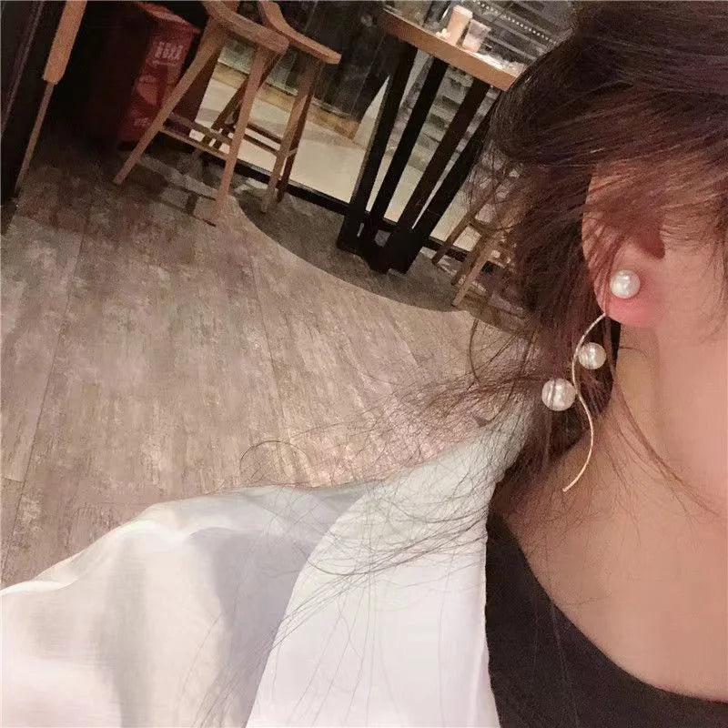 Korean Long Tassel Pearl Dangle Earrings for Women