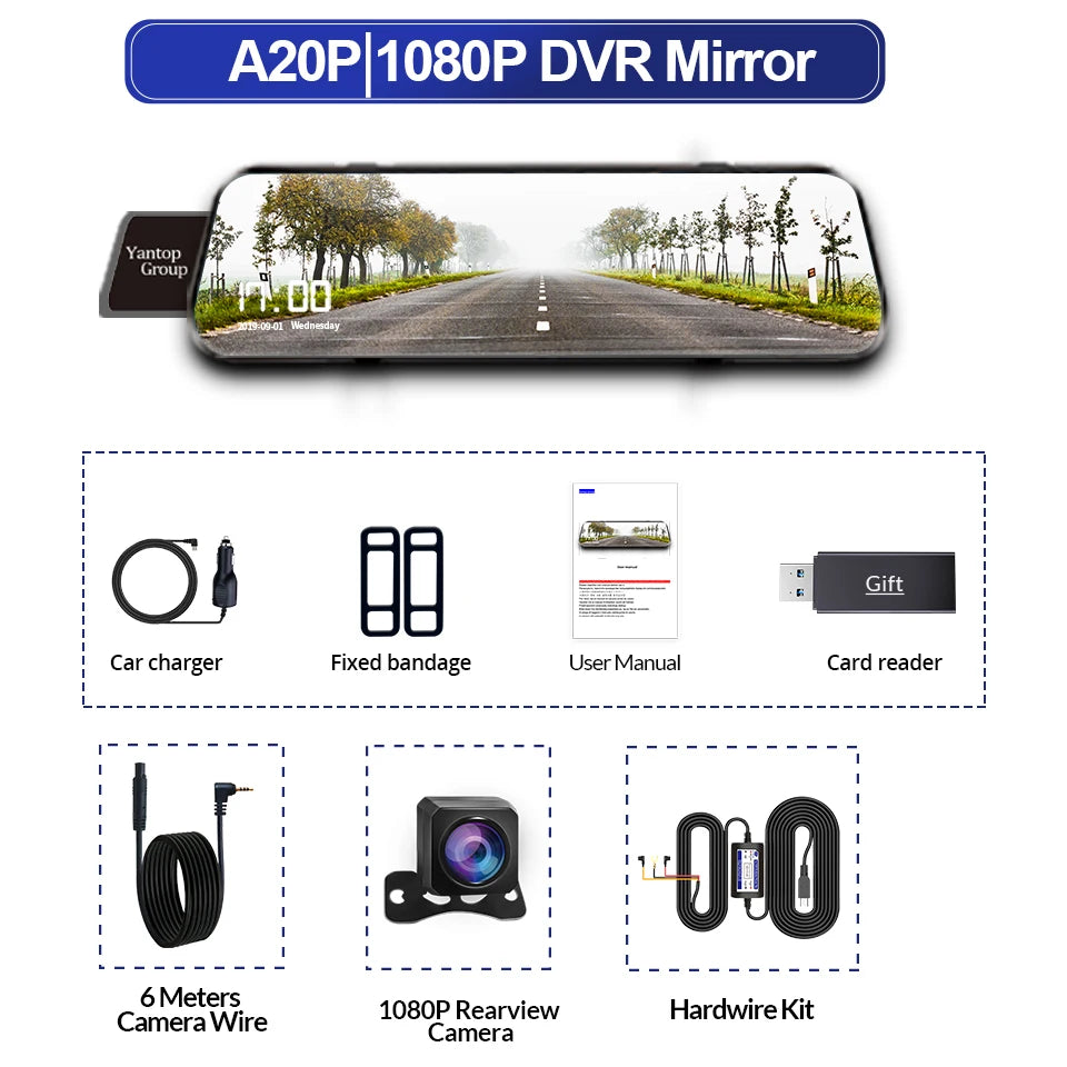 10 Inch Car DVR Car Touch Screen video Recorder Dual 1080P Rearview Mirror Front and Rear HD Night Vision Camera Mirror 