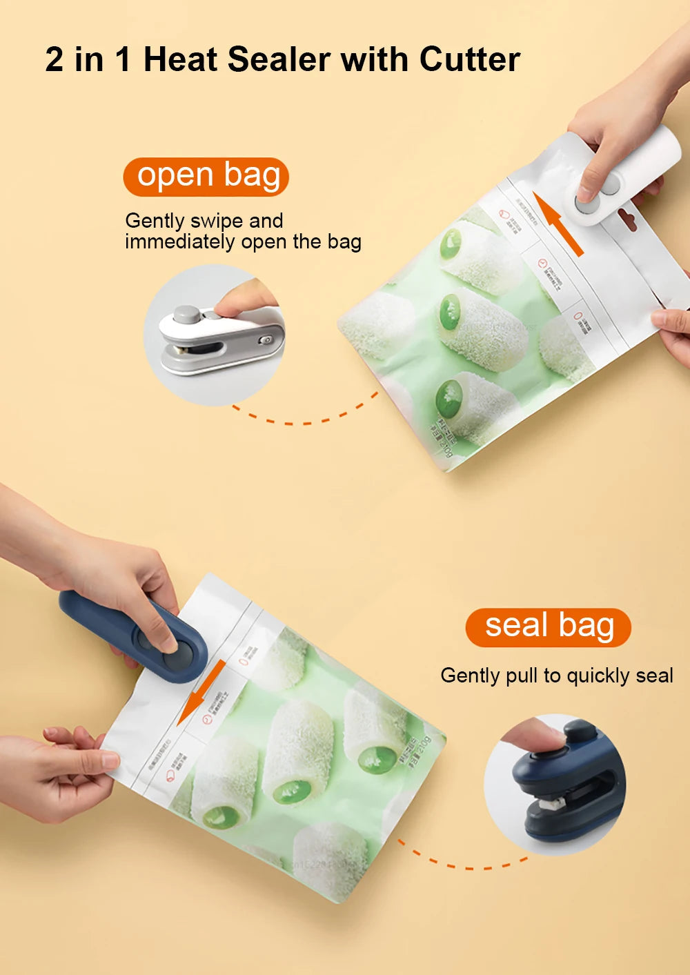 Handheld Bag Sealer Mini Heat Vacuum Food Sealer with Cutter and Magnet 2 in 1 Bag Sealer for Plastic Bags Snacks Food Storage 