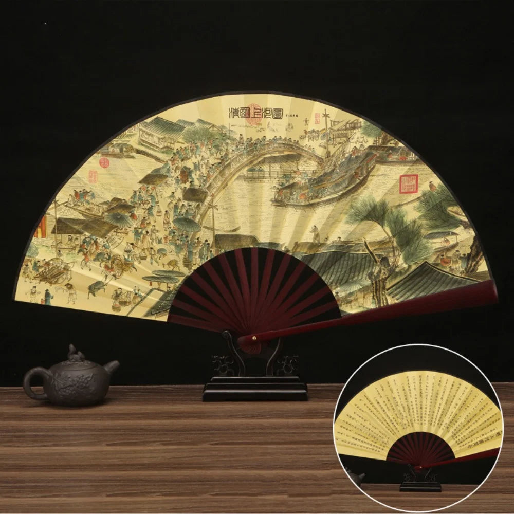 Leque dobrável de estilo chinês com padrão impresso