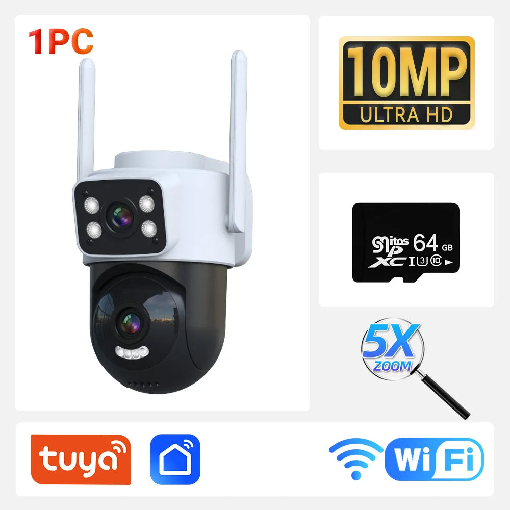 Caméra de sécurité PTZ à double objectif 10MP avec suivi automatique et vision nocturne