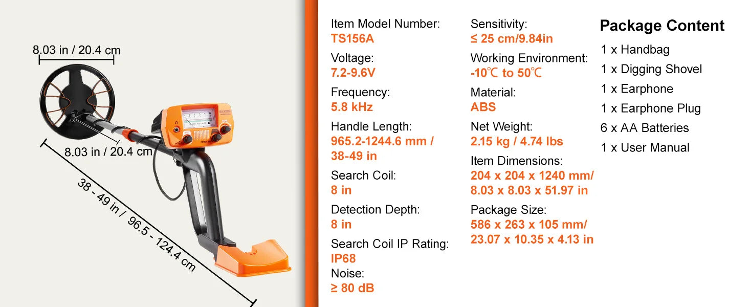 8-Inch Waterproof Metal Detector with Adjustable Shaft for Adults
