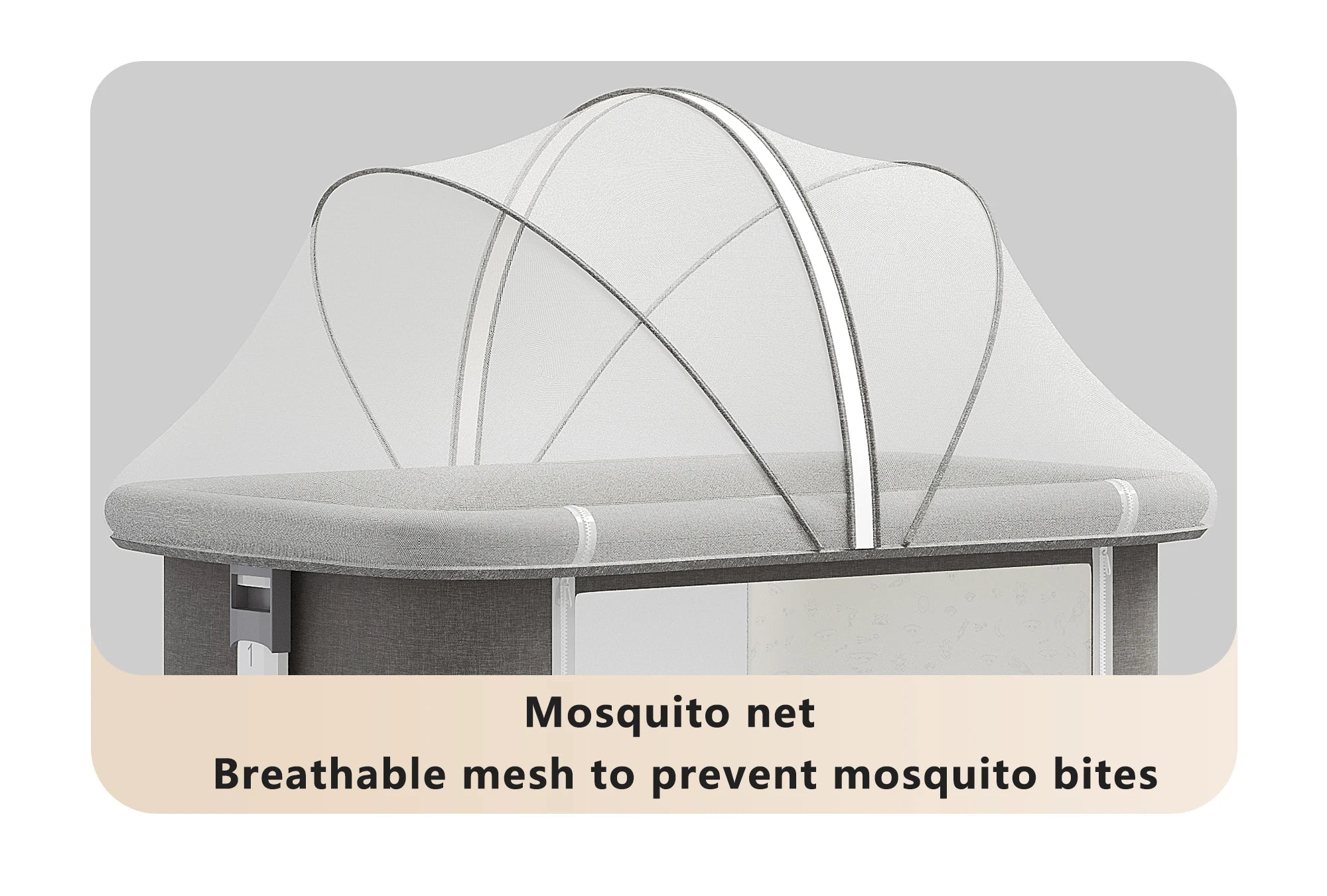 5-in-1 Baby Crib with Adjustable Height, Rocking Mode, Mosquito Net and Storage