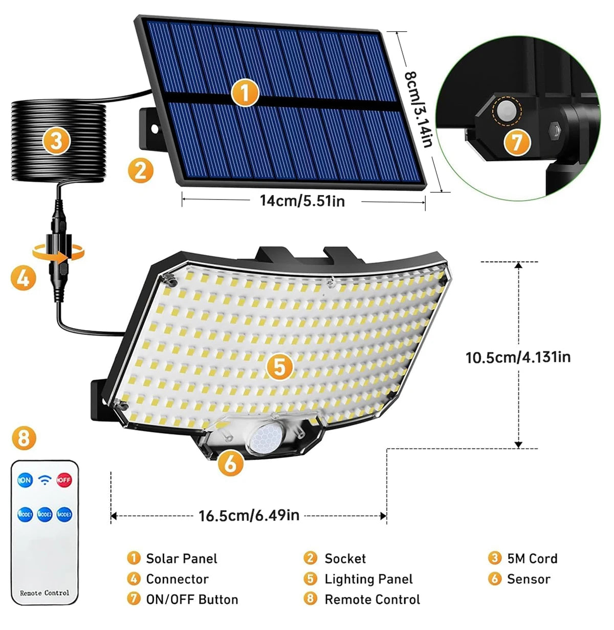 Narzędziowy reflektor solarno-ruchowy z 234 diod LED i pilotem