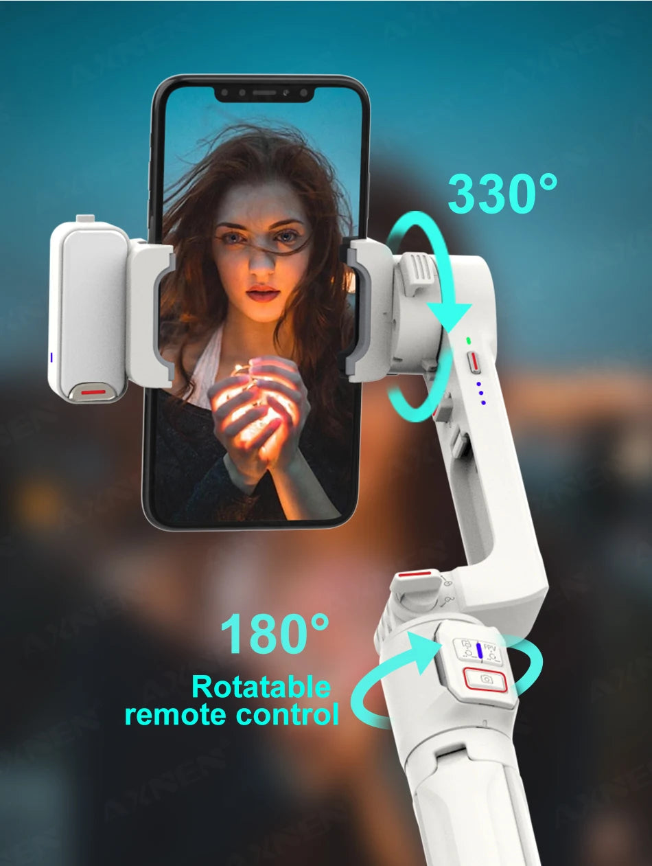 AXNEN A10 Handheld Gimbal Smartphone Stabilizer with Fill Light Extension Rod Remote Cellphone Selfie Stick for iPhone Samsung 