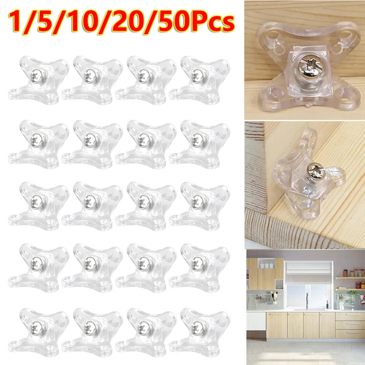 Clear Removable L-Shape Corner Brackets, 2.2 x 3.5 cm, 1-50 Pack